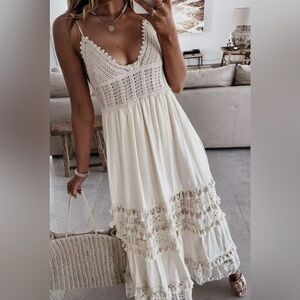 Elegant Cream Lace Maxi Dress